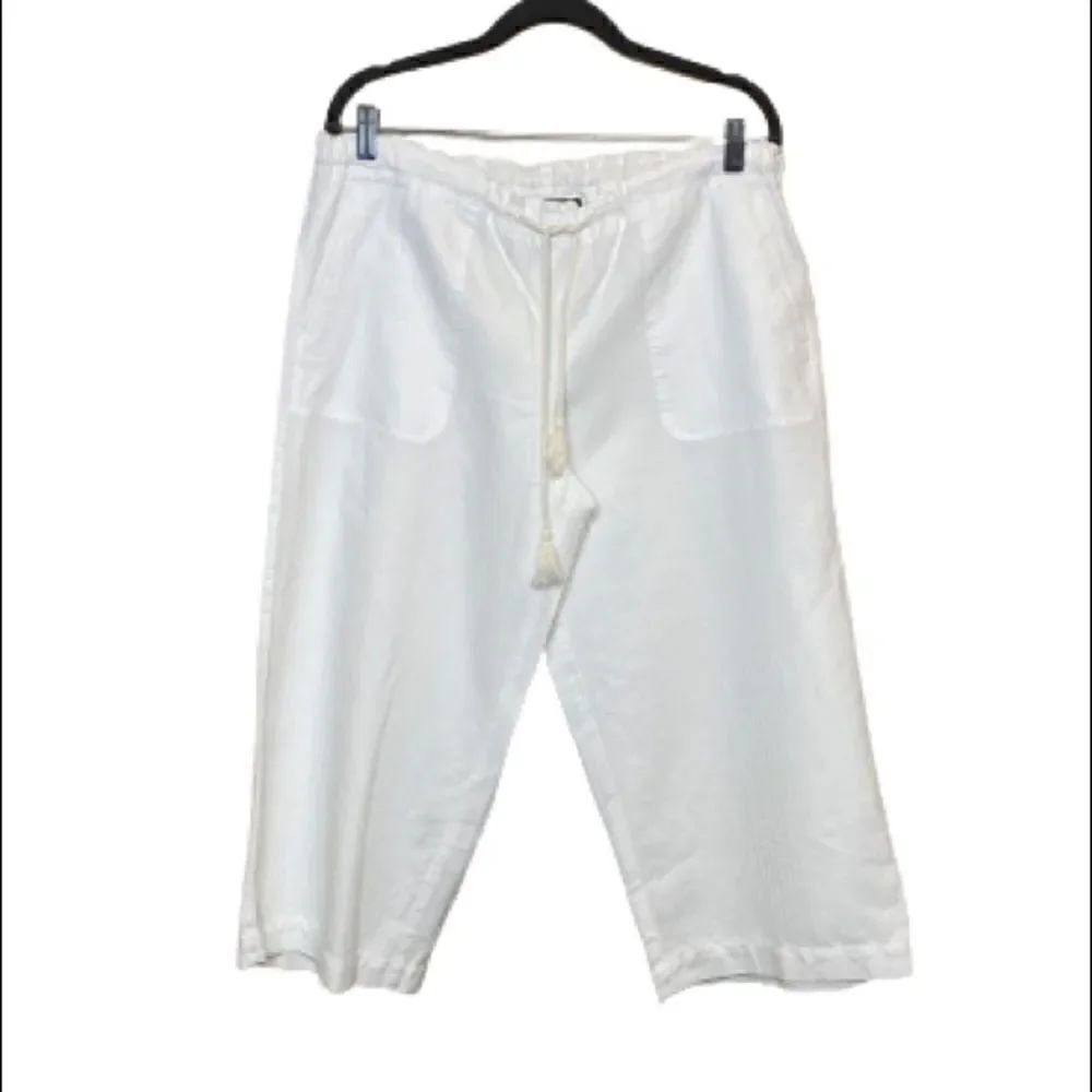 Lauren Ralph Lauren whiten linen blend drawstring wide leg crop pants L